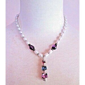 Pearl Necklace w/Faceted Ametrine Pendant - Faceted Pk Garnet Blu Topaz Amethyst